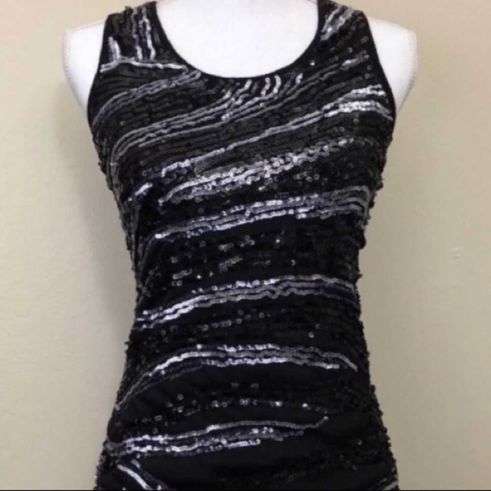 Ya Los Angles Black & Silver Sequin Tank Large